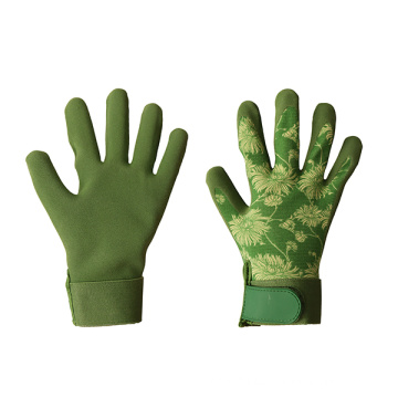 Garden Series Dark Green Printed Latex Velcro Gloves